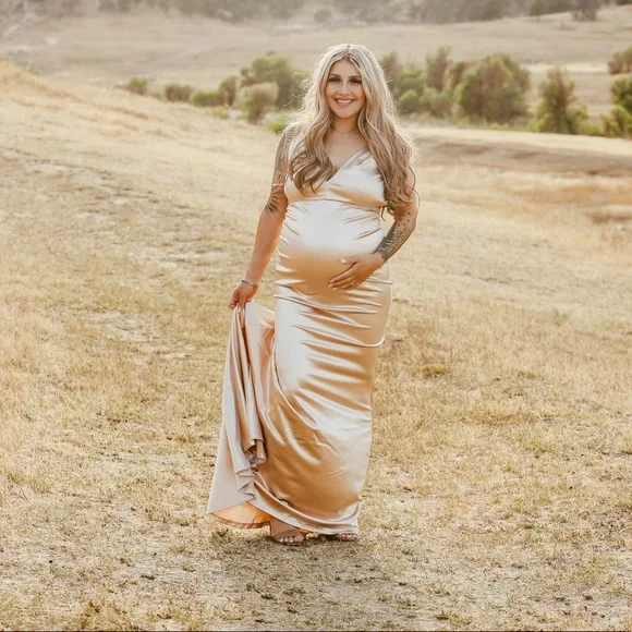 Silky Gold Backless Maxi Dress | Color: Gold | Size: L